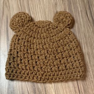 Hand Made Crochet Bear Ear Beanie Hat - Brown